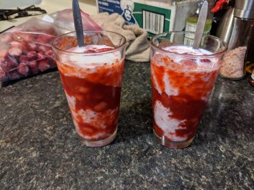 Two glasses of strawberry milk