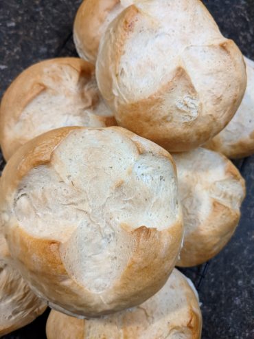 Fresh-baked bread bowls