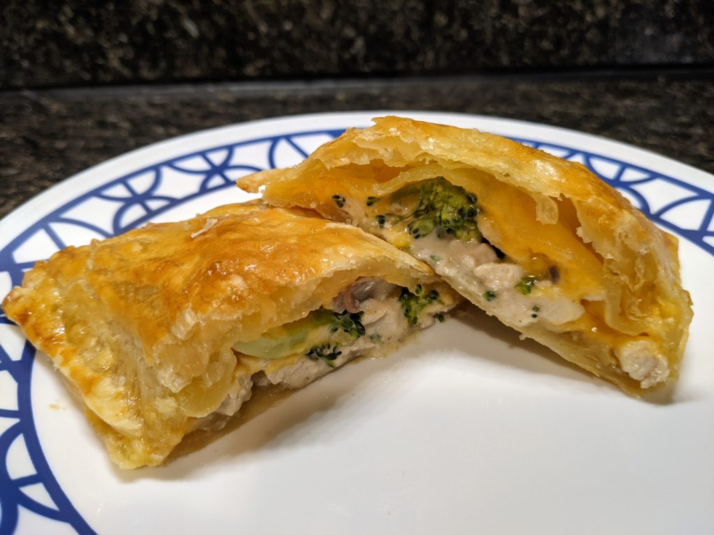 Pastries with chicken alfredo filling.