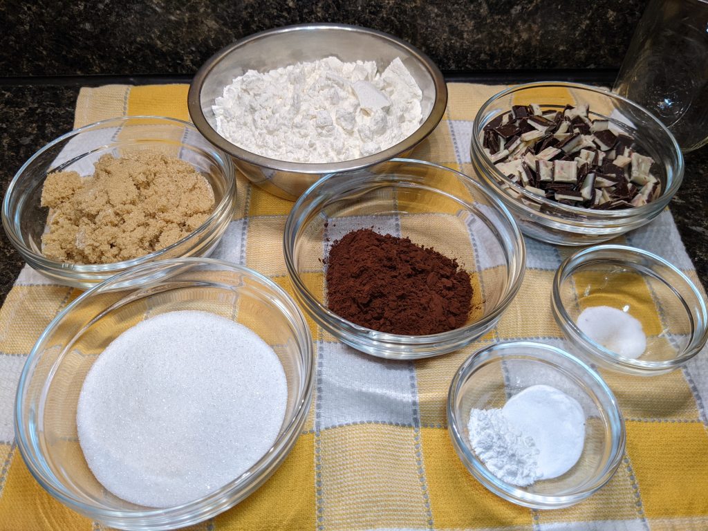 Chocolate cookie jar ingredients.