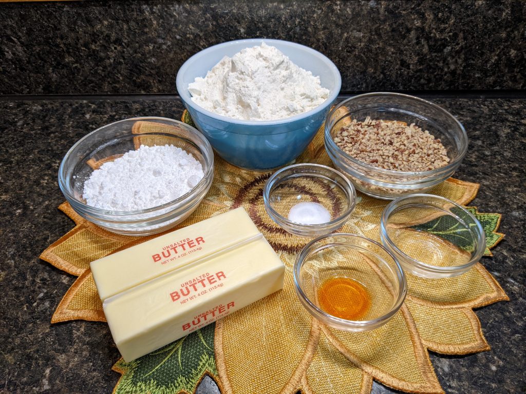 Ingredients for snowball cookies.