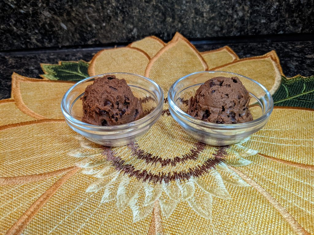 Two small bowls of edible chocolate cookie dough.