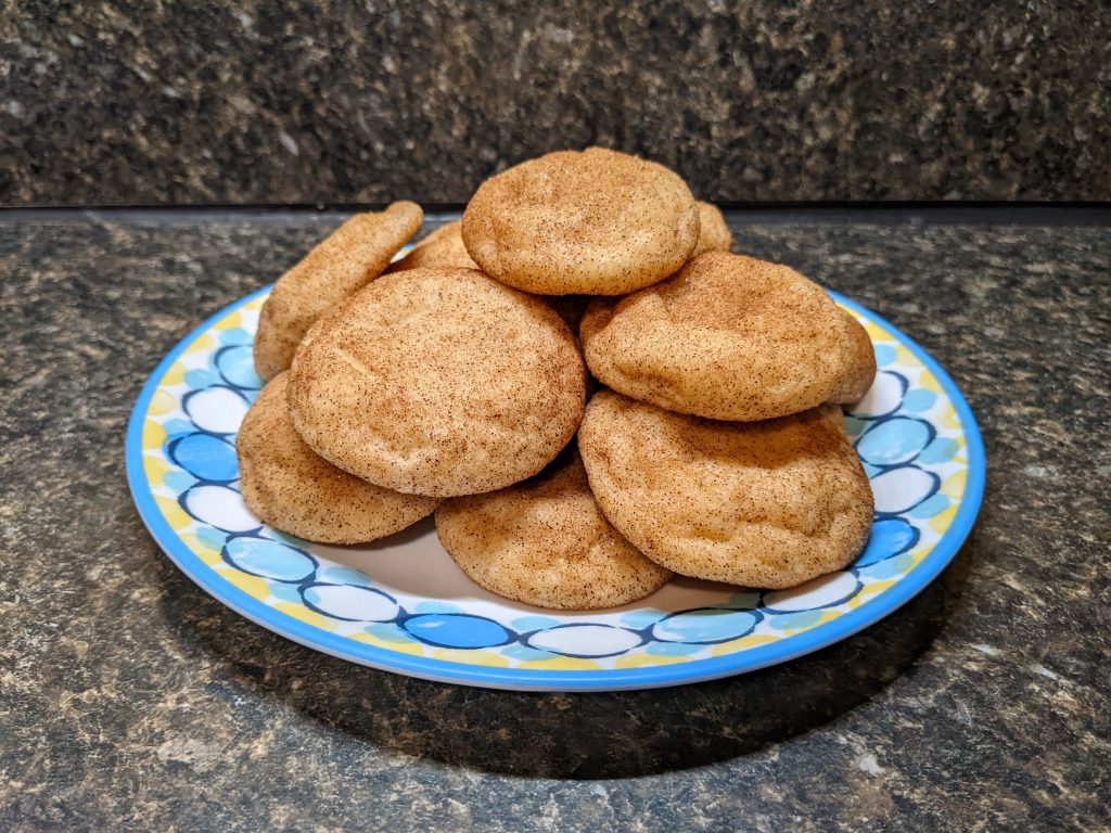 Fresh snickerdoodles, piled high